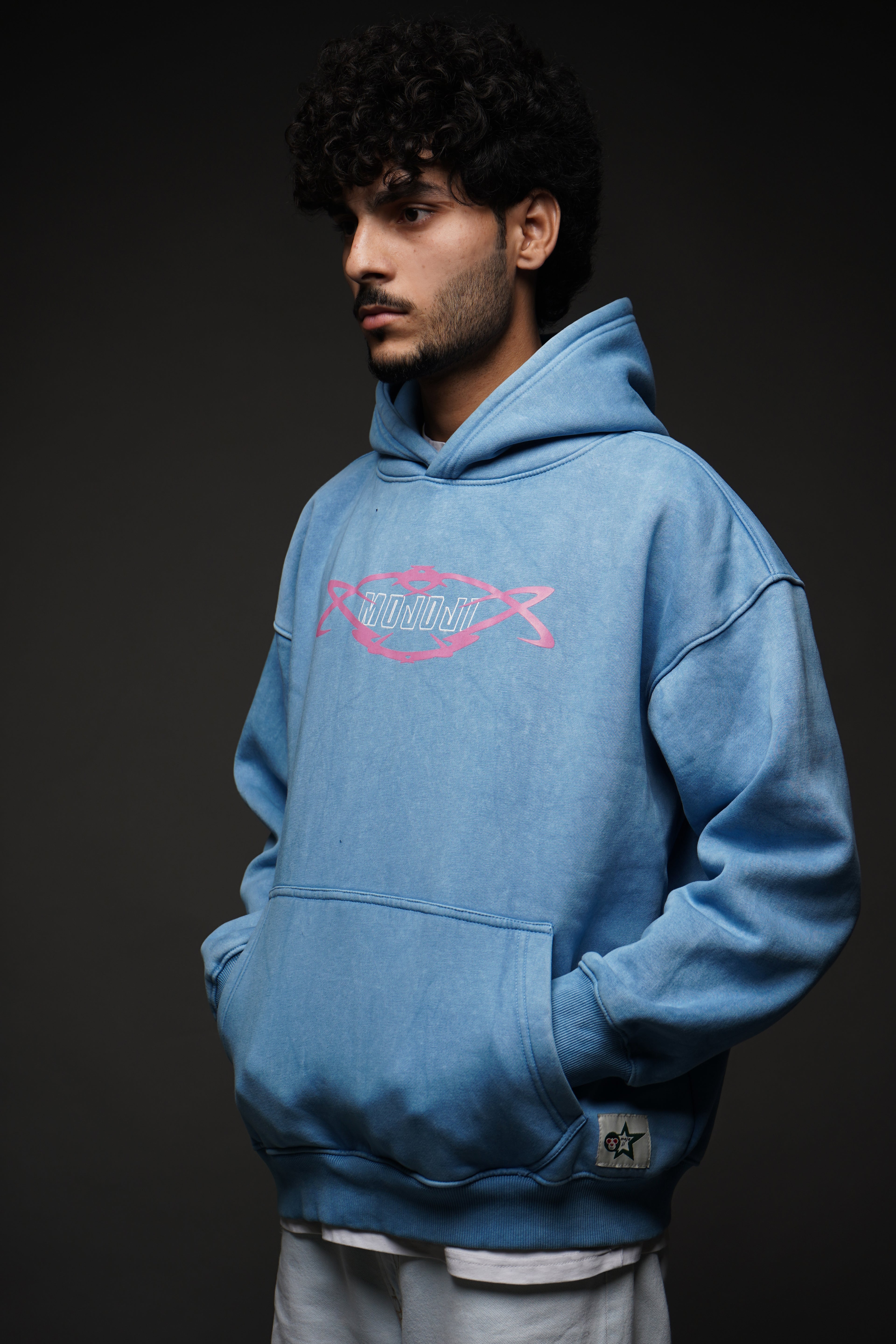 MOJO JI Acid Wash Blue Hoodie