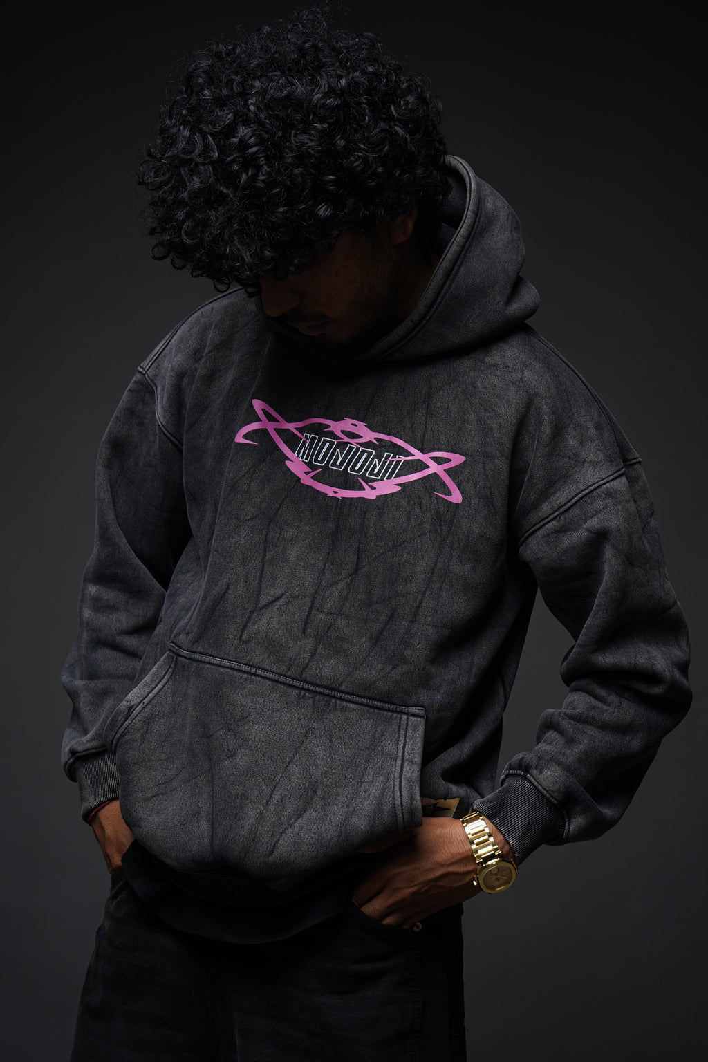 MOJO JI Acid wash Black Hoodie