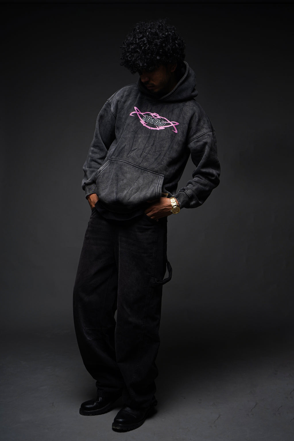MOJO JI Acid wash Black Hoodie