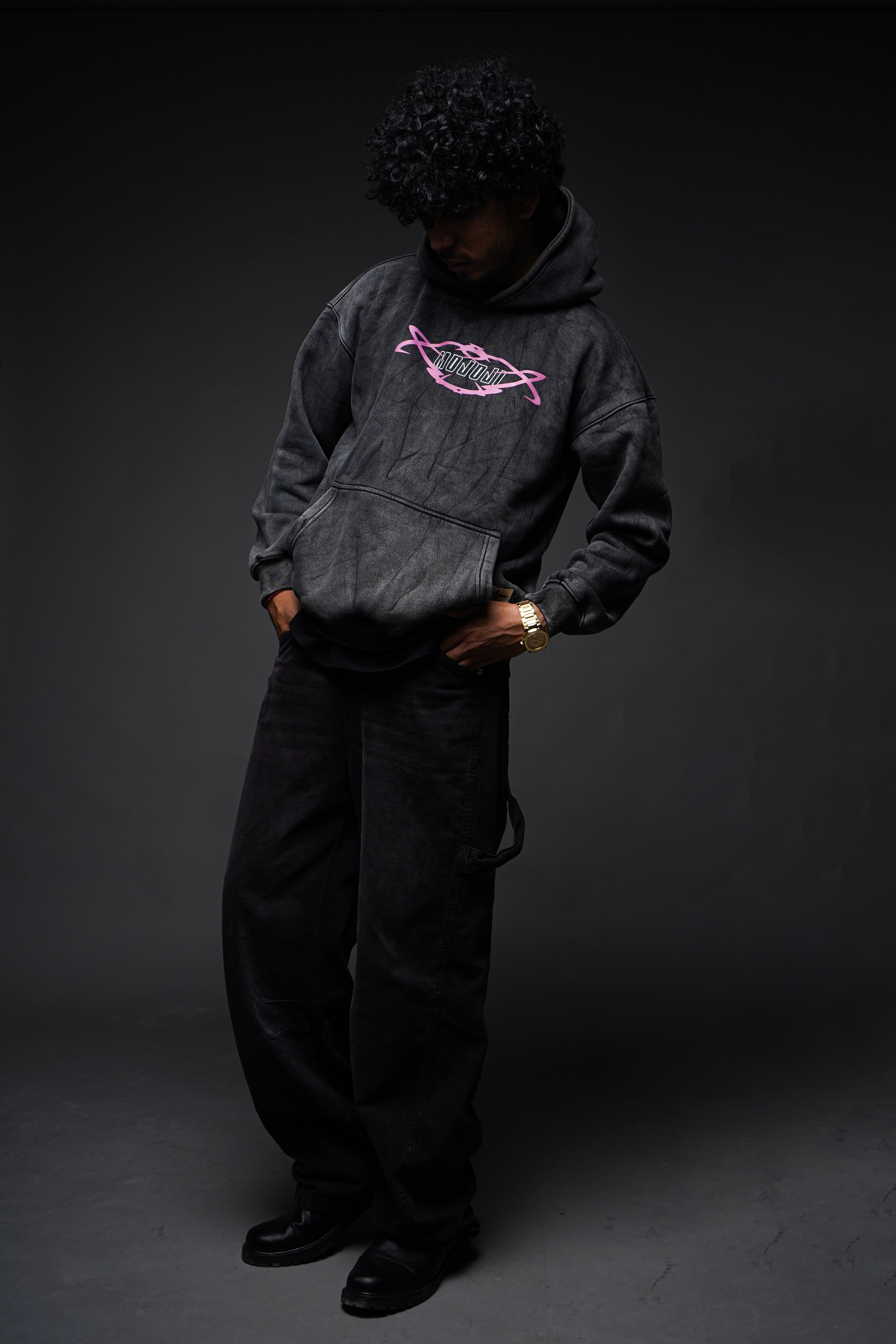 MOJO JI Acid wash Black Hoodie