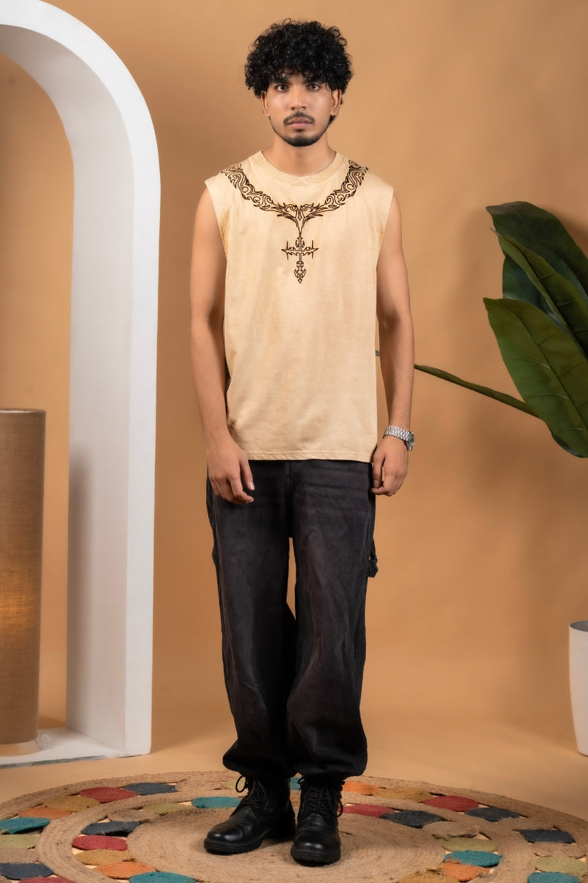 Embroidery Biege Tank Top