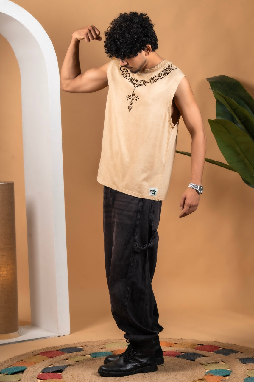 Embroidery Biege Tank Top