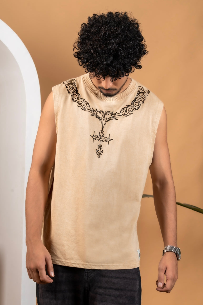 Embroidery Biege Tank Top
