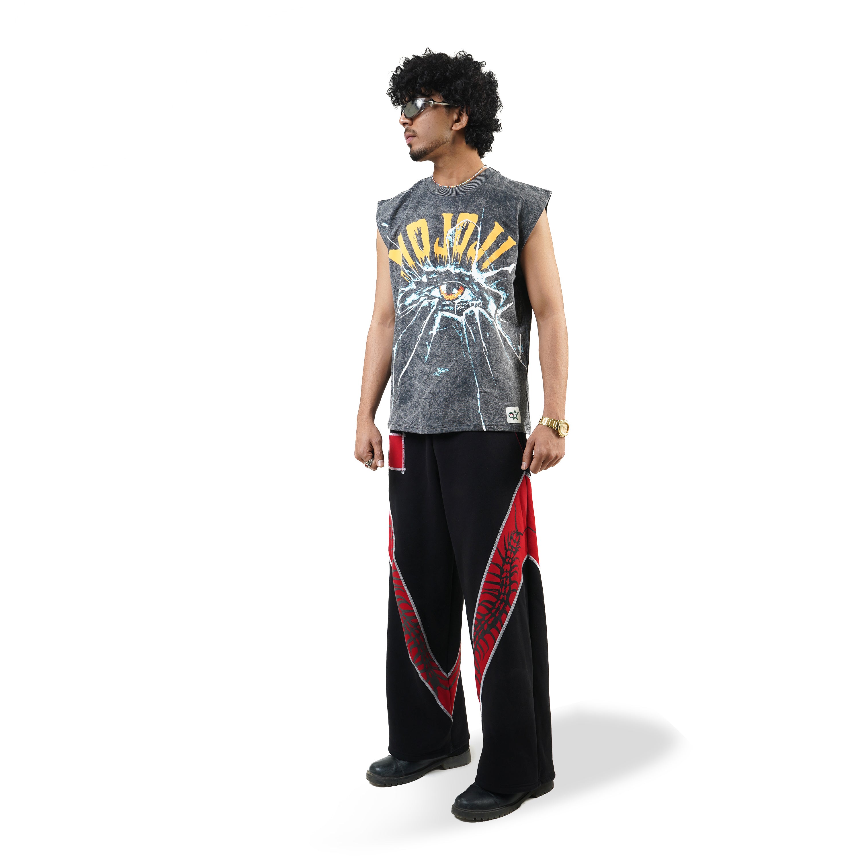 MOJO JI Acid Wash Sleeveless T shirt