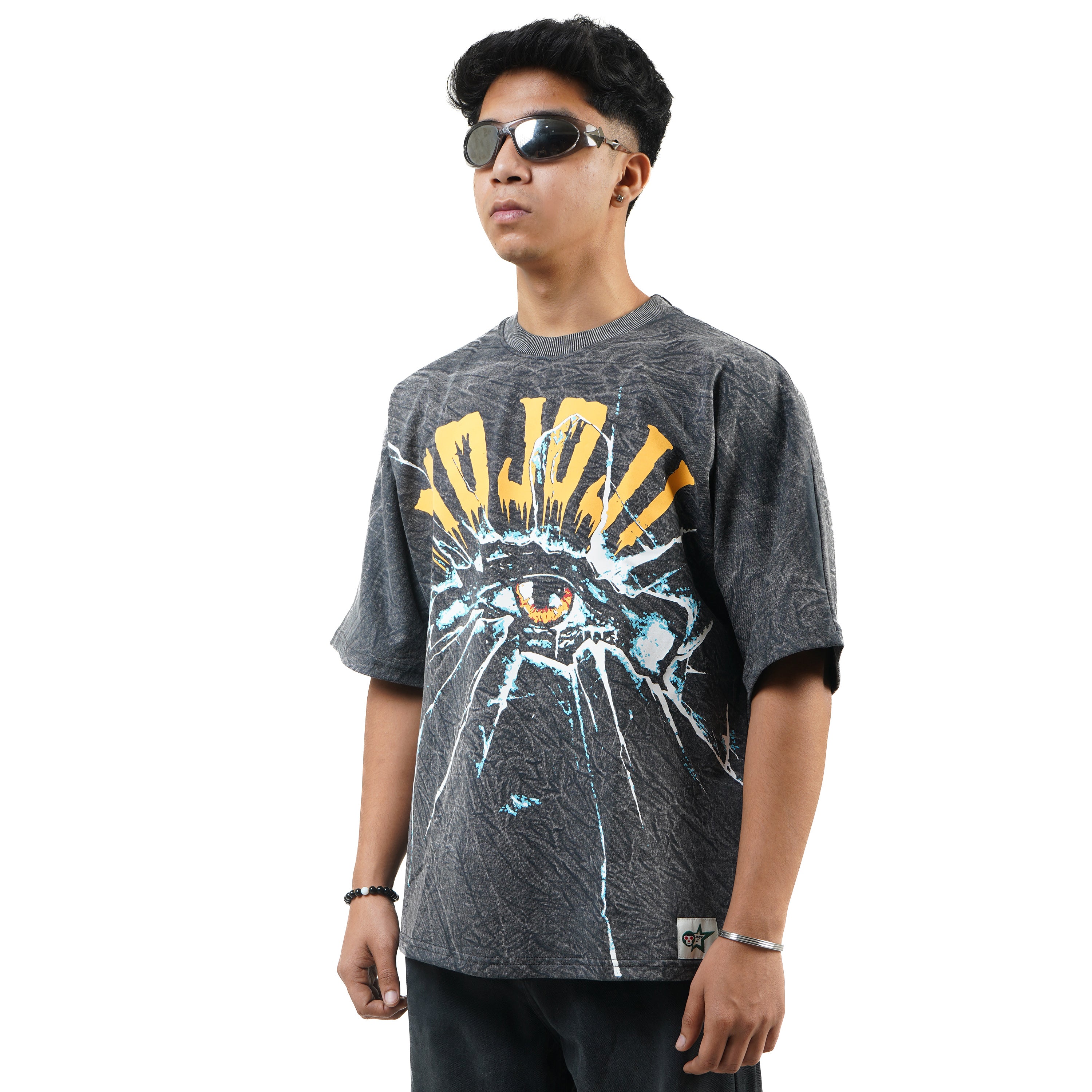 MOJO JI Acid Wash Printed T-shirt