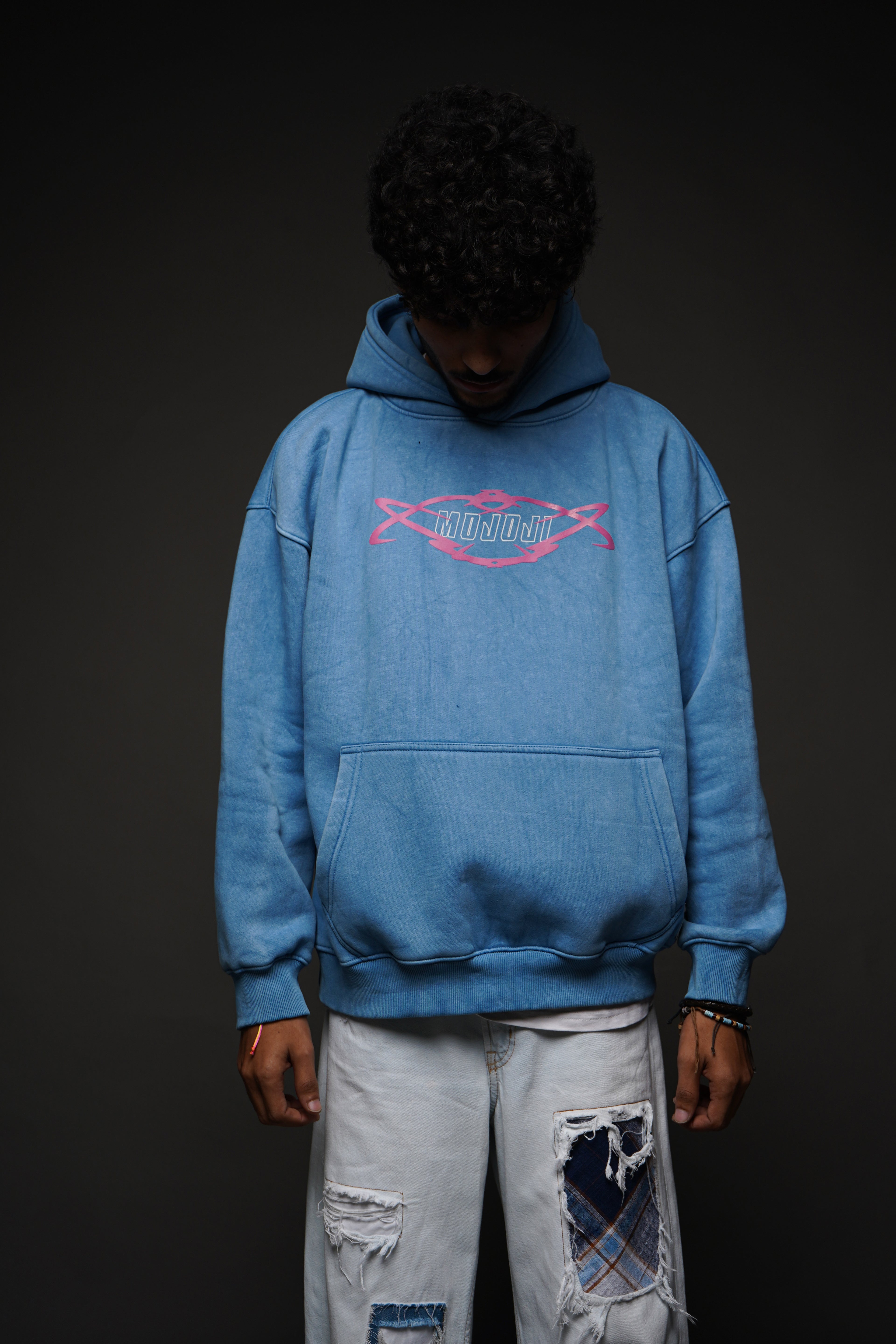 MOJO JI Acid Wash Blue Hoodie