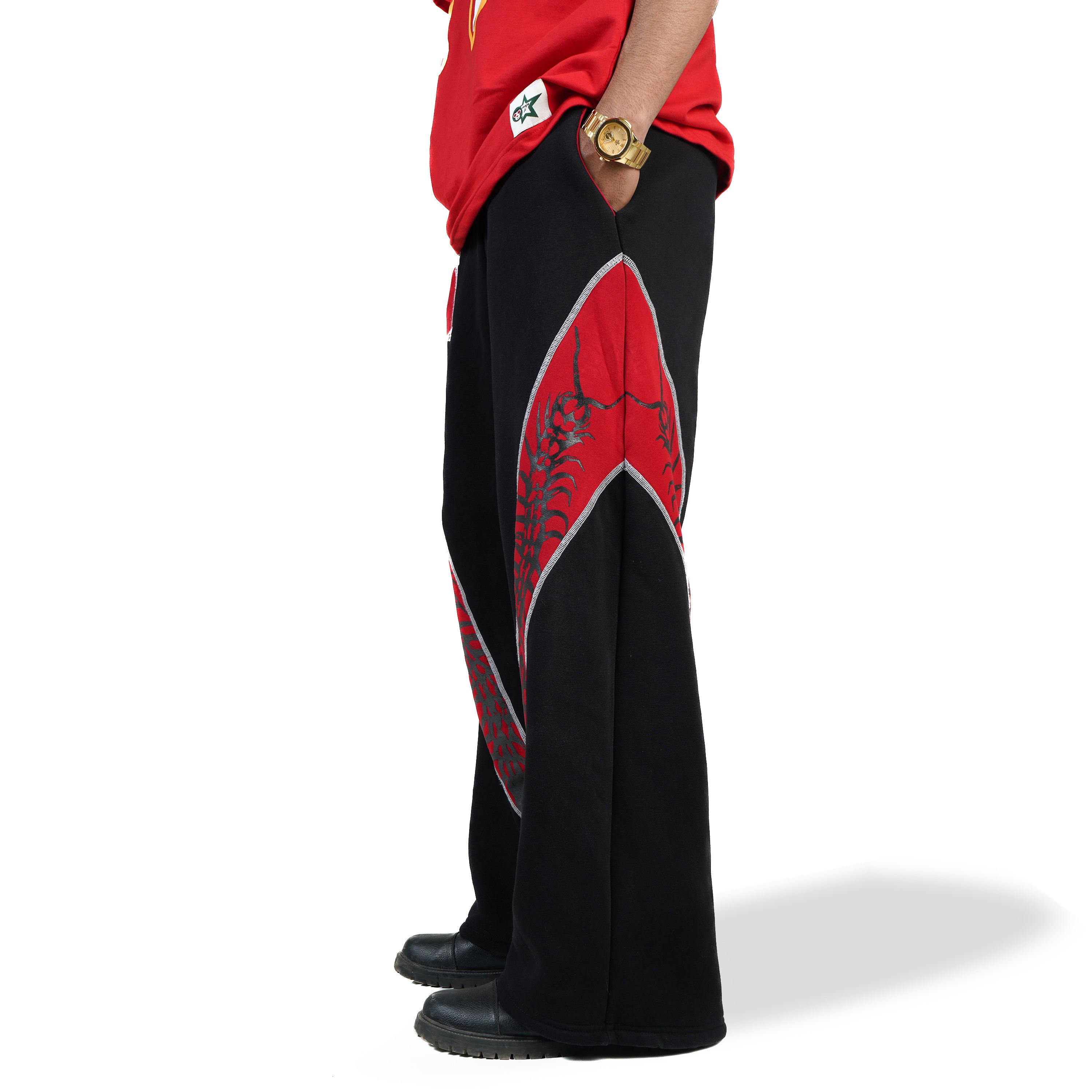 MOJO JI Black Red Oversized Printed Lower