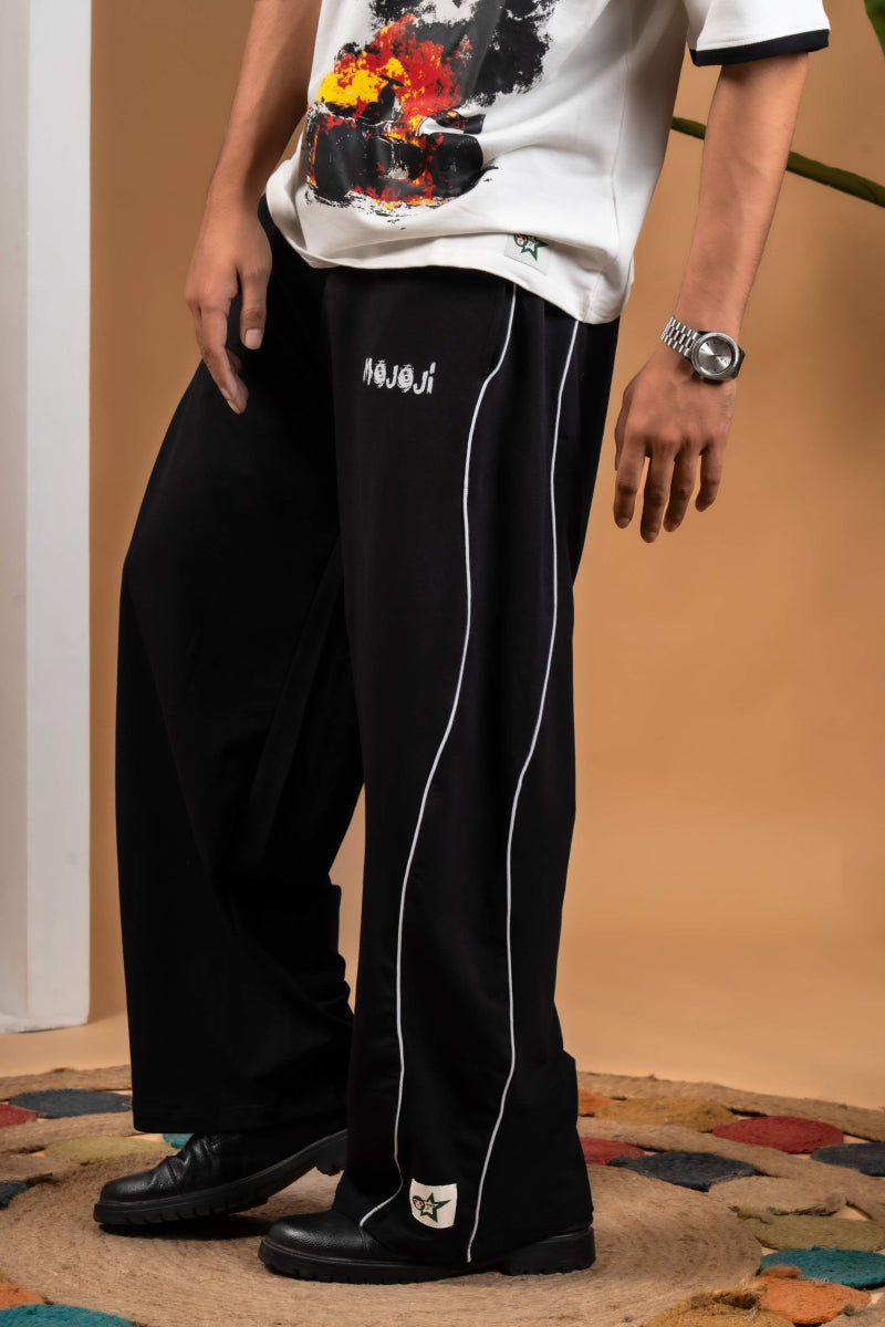 Double Line Striped Cotton Black Lower - mojo ji