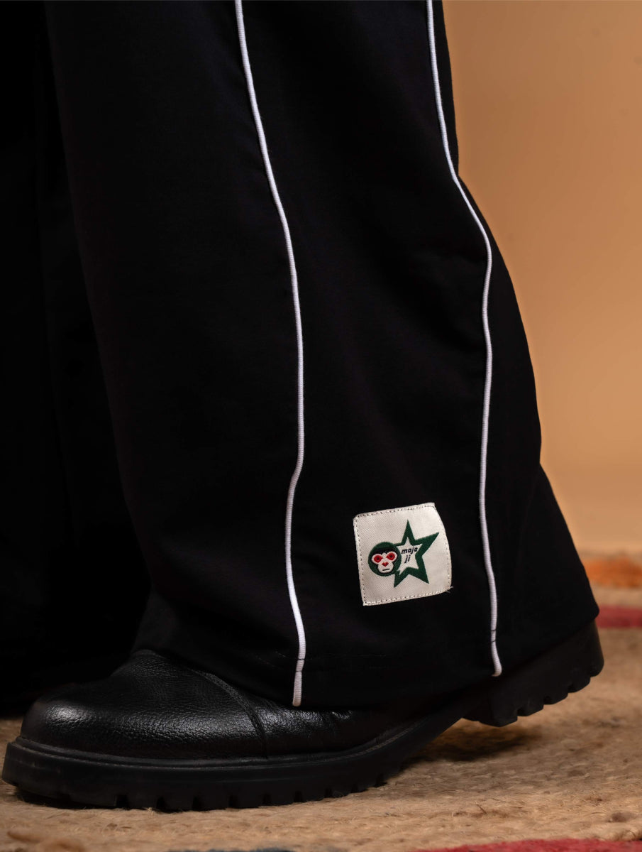 Double Line Striped Cotton Black Lower - mojo ji