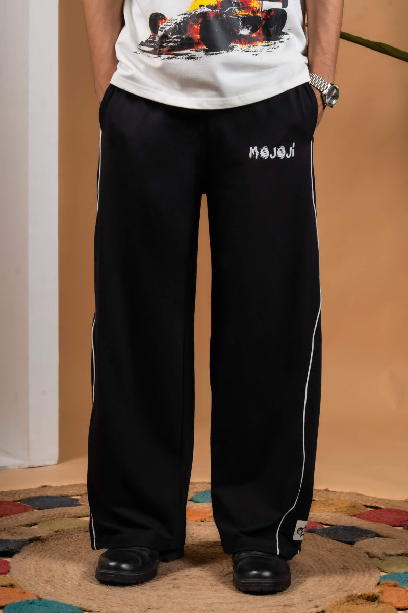 Double Line Striped Cotton Black Lower - mojo ji