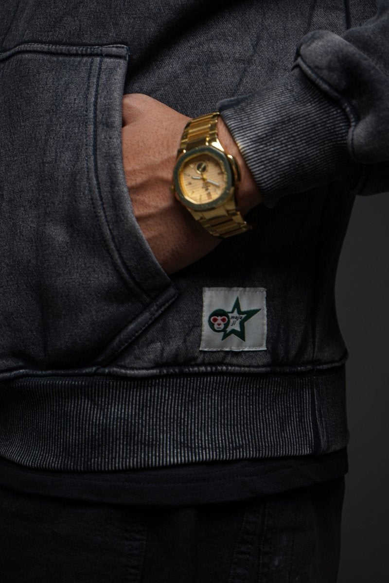 MOJO JI Acid wash Black Hoodie - mojo ji