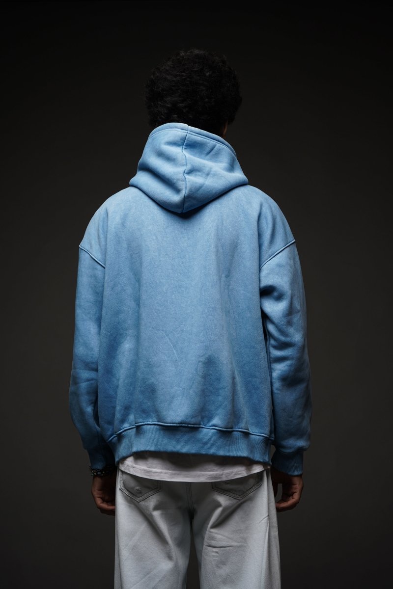 MOJO JI Acid Wash Blue Hoodie - mojo ji
