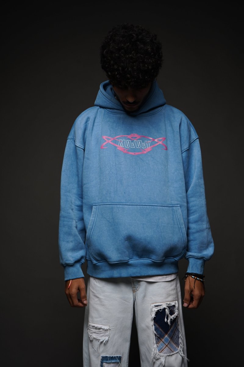 MOJO JI Acid Wash Blue Hoodie - mojo ji