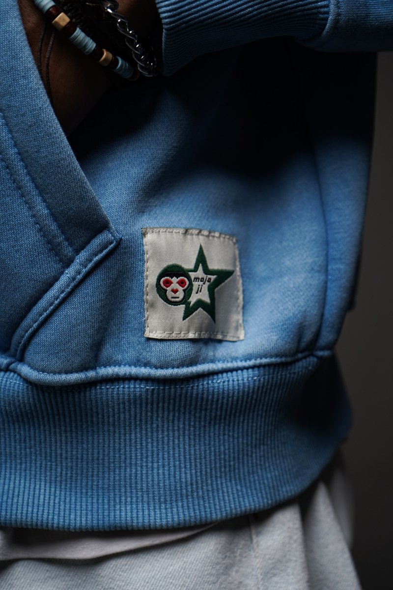 MOJO JI Acid Wash Blue Hoodie - mojo ji